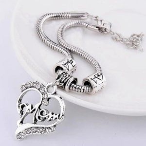 NEW Silver "Mother" Open Heart Bracelet Rhinestones